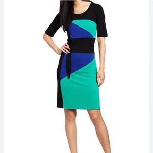 BCBGMaxAzria - Black and Teal Geometric Midi Dress